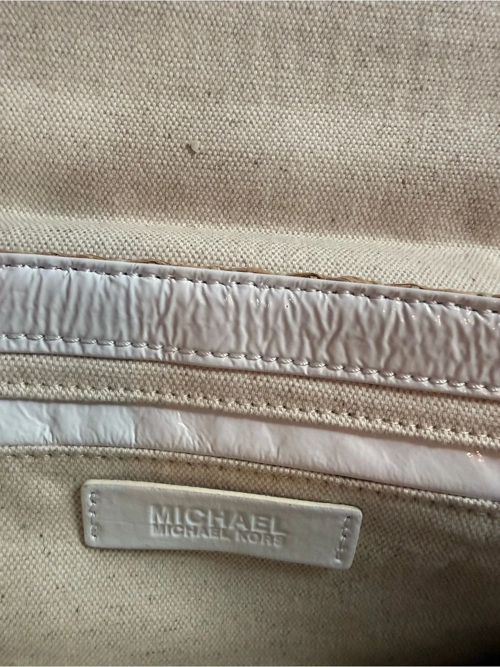 Michael Kors Natural Straw Shoulder Bag with White Trim & Gold Chain
